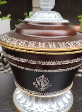 藏式822尼泊尔工艺吉祥合金糌粑盒打酥油茶收纳罐家用摆件
