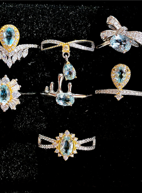 ninisn女海蓝宝甜美戒指