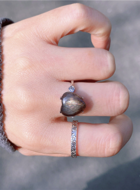 ninisn 925云镶嵌黑金骨干戒指爱心日月同辉低调大气甜酷女士礼物