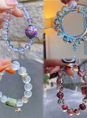 ninisn原创设计手链手串天然四季幽灵白兔毛萤石牛血红胶花紫阿塞