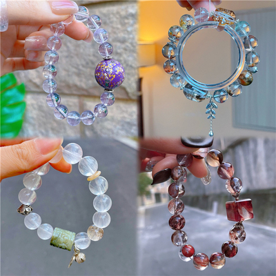 ninisn原创设计手链手串天然四季幽灵白兔毛萤石牛血红胶花紫阿塞