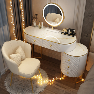 化妆桌 北欧简约梳妆台卧室现代轻奢小户型多功能LED灯收纳柜妆台