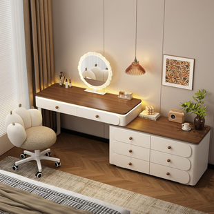 实木梳妆台卧室现代简约加宽床尾50cm中古风高级感化妆桌斗柜一体