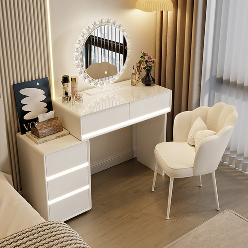 实木奶油风小户型化妆桌带氛围灯
