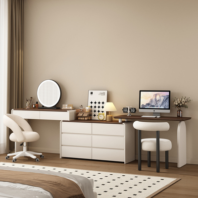 实木烤漆书桌梳妆台一体电脑桌子