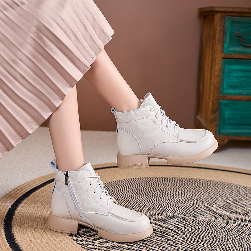 真皮羊毛马丁靴女低跟防滑保暖短靴名洋鸟中老年柔软舒适短筒女靴,女鞋,马丁靴,淘宝优惠券,粉丝福利购,淘宝优惠卷