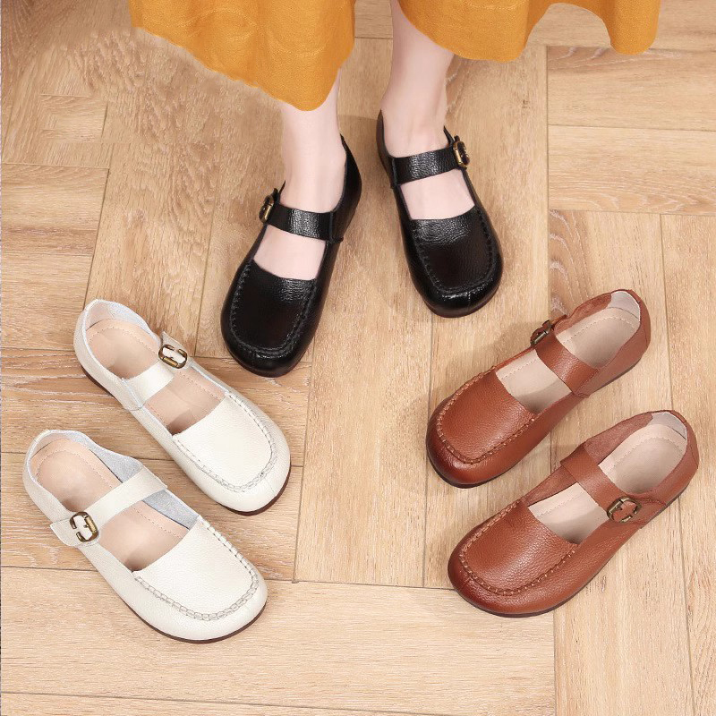 名洋鸟真皮女鞋软底舒适妈妈单鞋