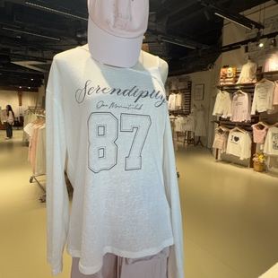 ONE 春夏季 纯棉斜肩露肩长袖 T恤女宽松显瘦洋气上衣 MOMENT正品