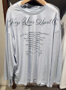 ONE MOMENT春季新款女装蓝色圆领印花休闲百搭卫衣专柜正品不退换