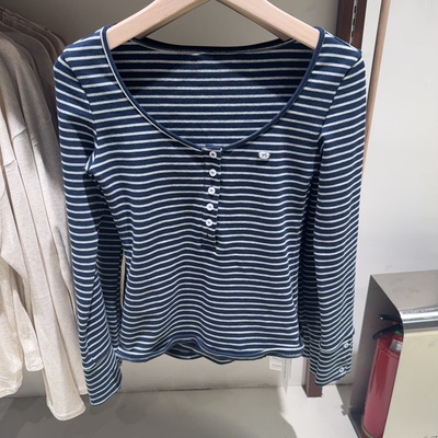 ONE MOMENT正品春夏季长袖T恤女宽松显瘦洋气条纹上衣打底衫