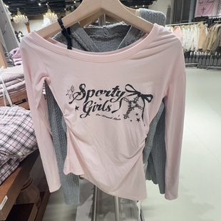 T恤女宽松显瘦百搭打底衫 ONE 简约纯色圆领长袖 新款 MOMENT正品