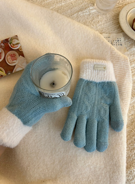 加绒加厚款|毛线手套女冬天保暖针织骑行电动车学生骑车分指手套