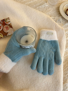 加绒加厚款 毛线手套女冬天保暖针织骑行电动车学生骑车分指手套