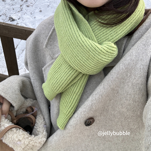 嫩芽绿·韩国新色温柔情侣围巾男女可戴秋冬保暖针织短围巾加厚款