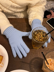 内里加绒 blue奶蓝手套冬天保暖露手指可触屏玩手机保暖手套男女