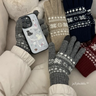 秋冬触屏手套分享 手套 可爱复古保暖防风可触屏分指手套情侣款