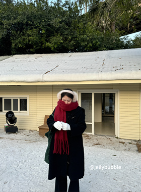 氛围感红色围巾女冬季情侣加厚仿羊绒纯色马海毛针织流苏围脖围巾