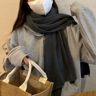 随性灰 软糯亲肤秋冬天保暖仿羊绒大围巾披肩情侣围巾纯色针织