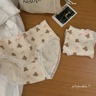 可爱少女中腰三角裤 A类婴儿棉舒适透气 10A抗菌内裤 蝴蝶结小熊