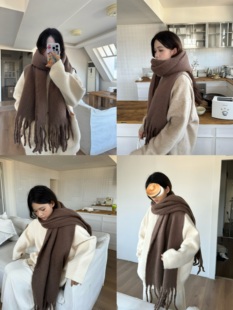 可以把脸陷进去 大围巾马海毛厚实纯色围脖冬天保暖防寒加厚加长
