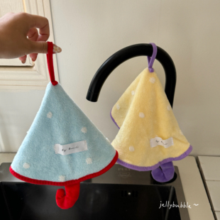 可爱小雨伞擦手巾挂式 可爱点点加厚卫生间吸水速干毛巾擦手巾