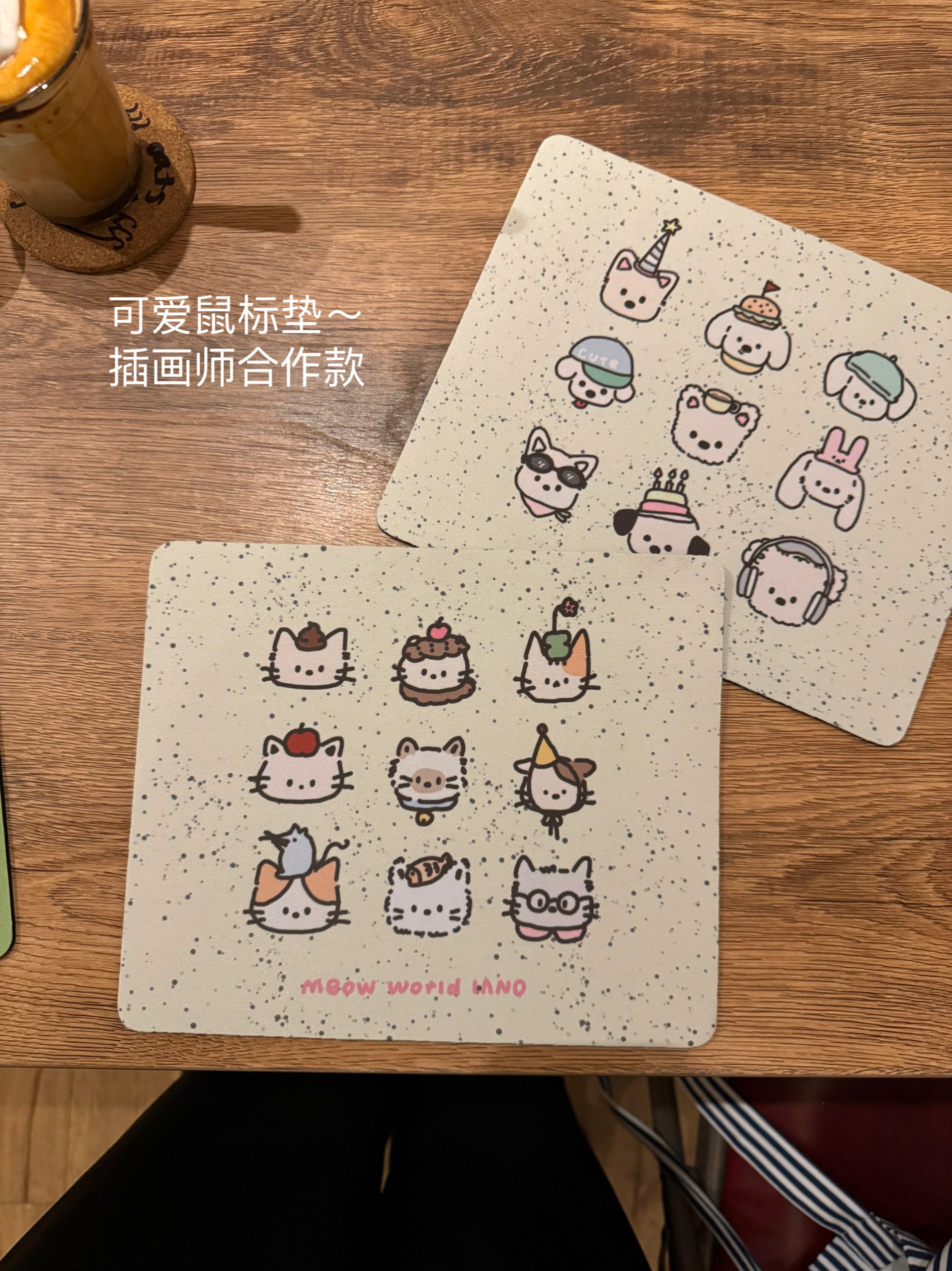 春天色系~可爱卡通猫咪小狗鼠标垫杯垫餐垫防滑办公室电脑垫子