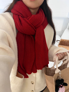 红围巾～希望这个圣诞节有你冬天保暖长围巾情侣加厚纯色针围脖