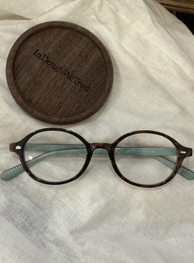薄荷绿棕斑点复古小椎圆型书呆子眼镜防蓝光镜豹纹圆框眼镜眼镜架