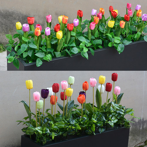仿真花郁金香花箱花槽隔断装饰花餐厅楼盘物业花坛工程摆放花