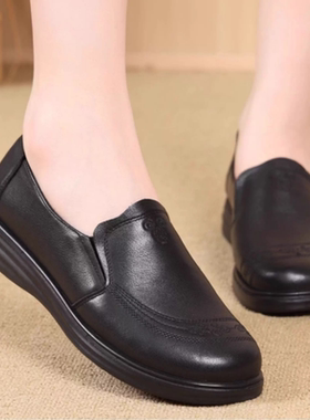 34码41号42女士皮鞋真皮软底中老年女鞋春秋老人圆头平底妈妈单鞋