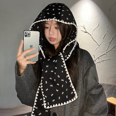 冬季笑脸韩版ins女帽子围巾一体