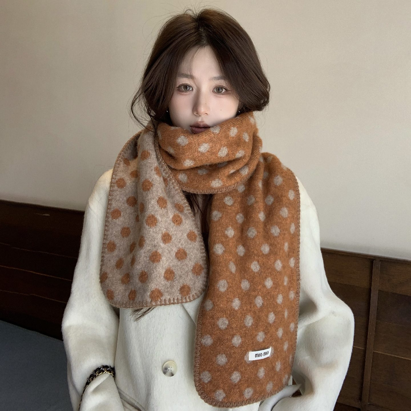 韩系ins风波点软糯毛绒针织围巾