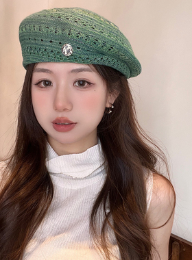 可戴绿色夏季贝雷帽女2025新款