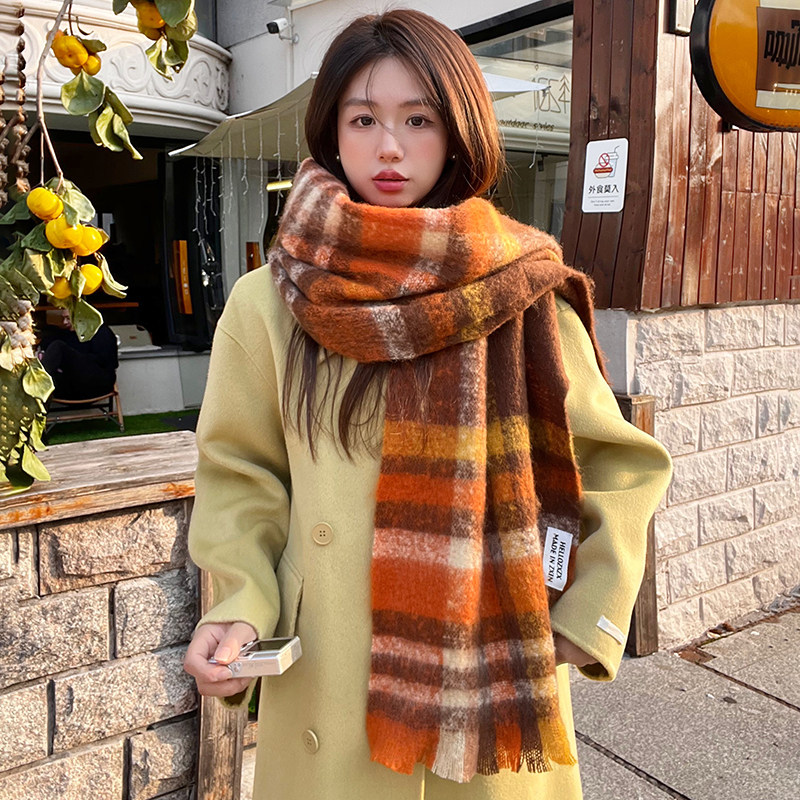 秋冬格子英伦女加长加厚围巾围脖