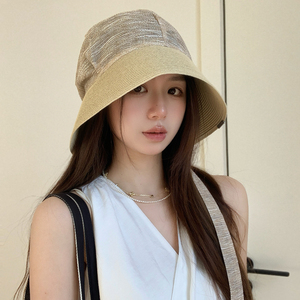 绑带丝巾草编帽子女夏季户外透气遮阳防晒防紫外线太阳帽堆堆帽潮