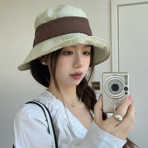日系棉麻开叉蝴蝶结防晒渔夫帽女夏季简约遮脸可折叠大檐盆帽韩版