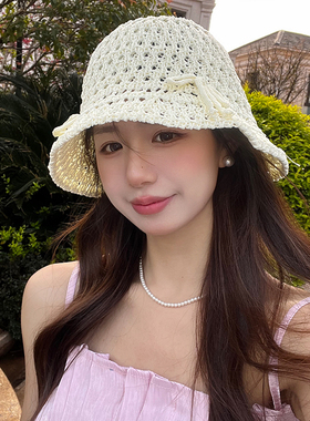 水桶帽逛街甜美可爱女夏季蝴蝶结