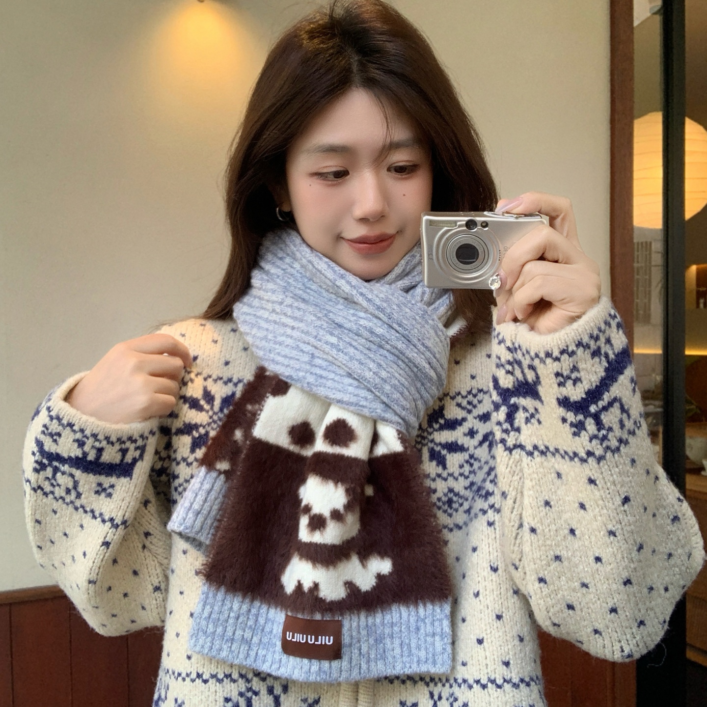 韩系长方形白色护颈氛围感保暖