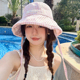 2025新款 遮阳防晒盆帽大头围显脸小百搭草编帽子 格子渔夫帽女夏季