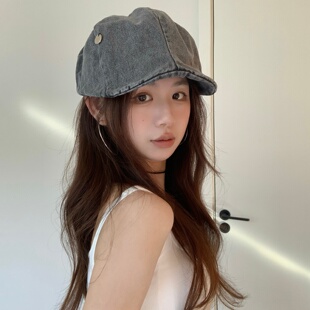 韩系复古牛仔报童帽子女春季百搭显脸小前进帽大头围鸭舌帽贝雷帽