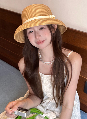 高品质原版赫本风草帽女夏天度假出游盆帽防晒遮阳帽