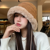 毛绒渔夫帽冬季 款 加厚保暖盆帽防风护耳雷锋帽冬天挂绳毛球帽子女