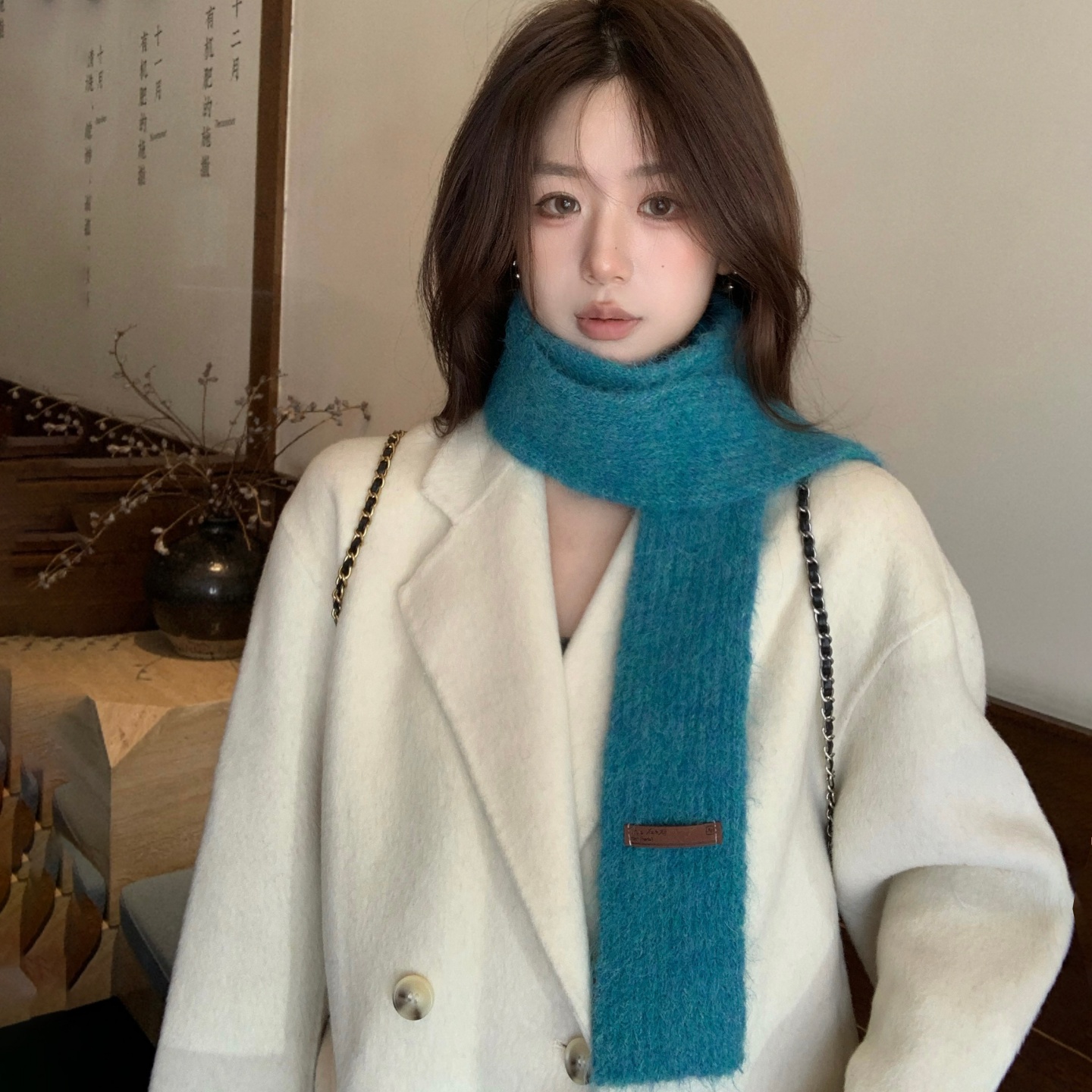 2025新款纯色针织长条细窄小围巾