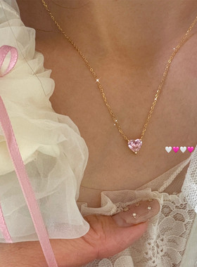 s925通体纯银心形钻锆石项链高级感简约单钻锁骨链百搭小众温柔女