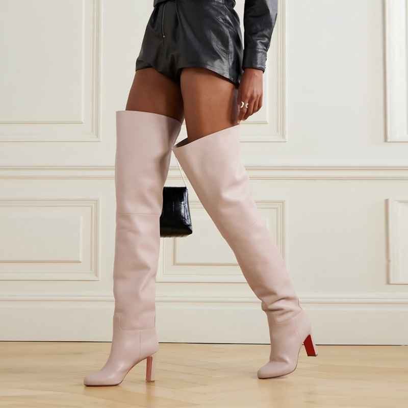秋冬新款胖mm大筒围过膝靴长靴高跟大码女靴真皮粗腿靴加肥靴子43