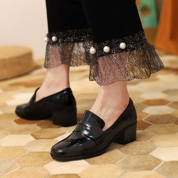 2025春季新款复古全牛皮单鞋大码女鞋中跟方头小皮鞋黑色工作鞋女