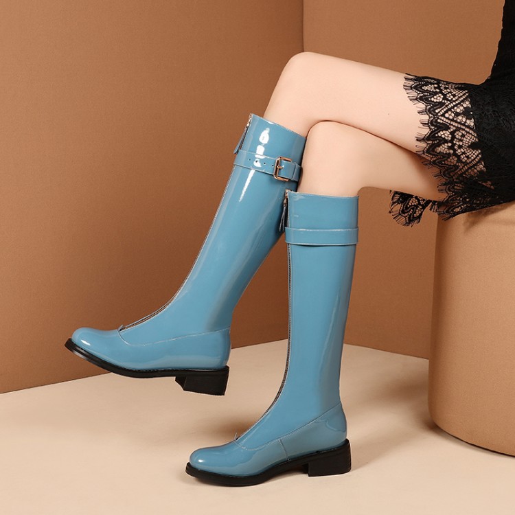 定做大筒围低跟真皮骑士靴