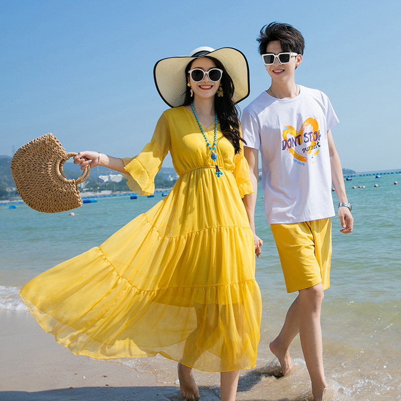 情侣装2025新款夏天三亚旅游度假拍照穿搭长裙女沙滩蜜月两件套装
