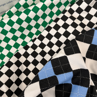 布亦 棋盘格子斜纹裤子外套半身裙服装布料厚实手工包包面料