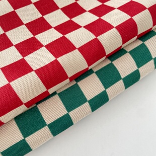 布亦灯芯绒棋盘格子红米格绿米格彩色衣服桌布手工diy印花面料